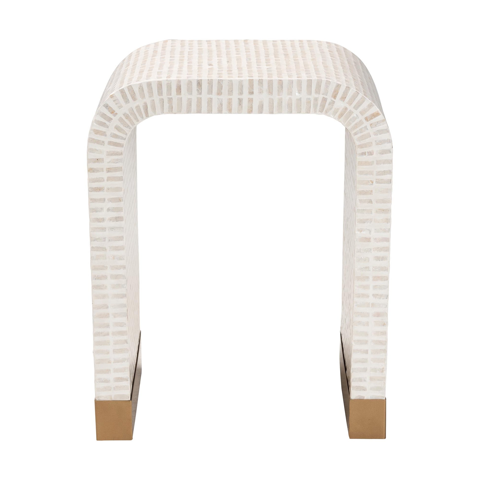 Coastal Beige and White Mother of Pearl Capiz Shell End Table image 7