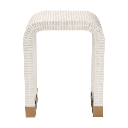 Coastal Beige and White Mother of Pearl Capiz Shell End Table image 7