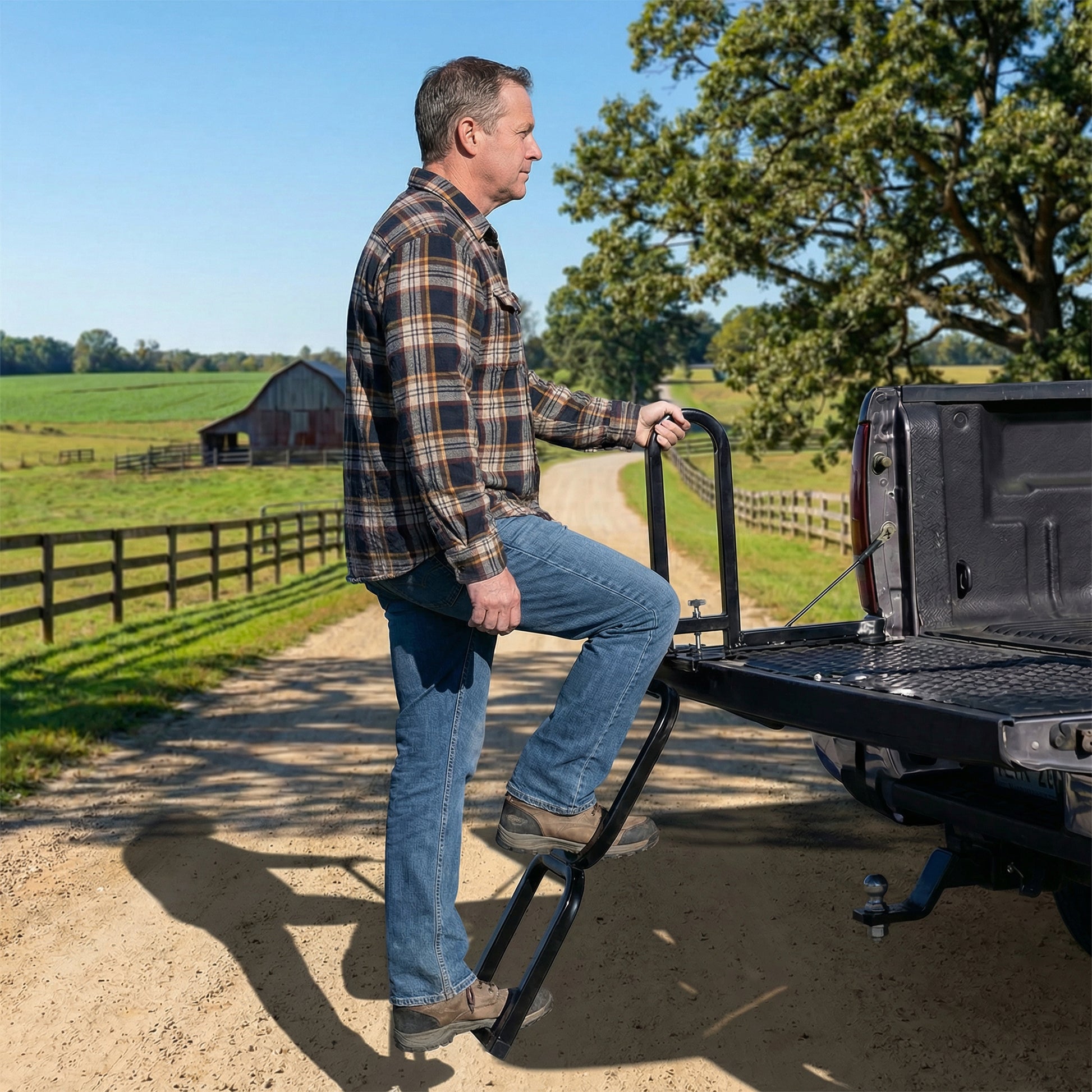 Foldable Pickup Truck Tailgate Two-Step Ladder - Universal Fit. Drilling Hex Screws for Easy Install. Load Capacity: 300 LBS. Serves To Secure Items In Truck Bed image 9