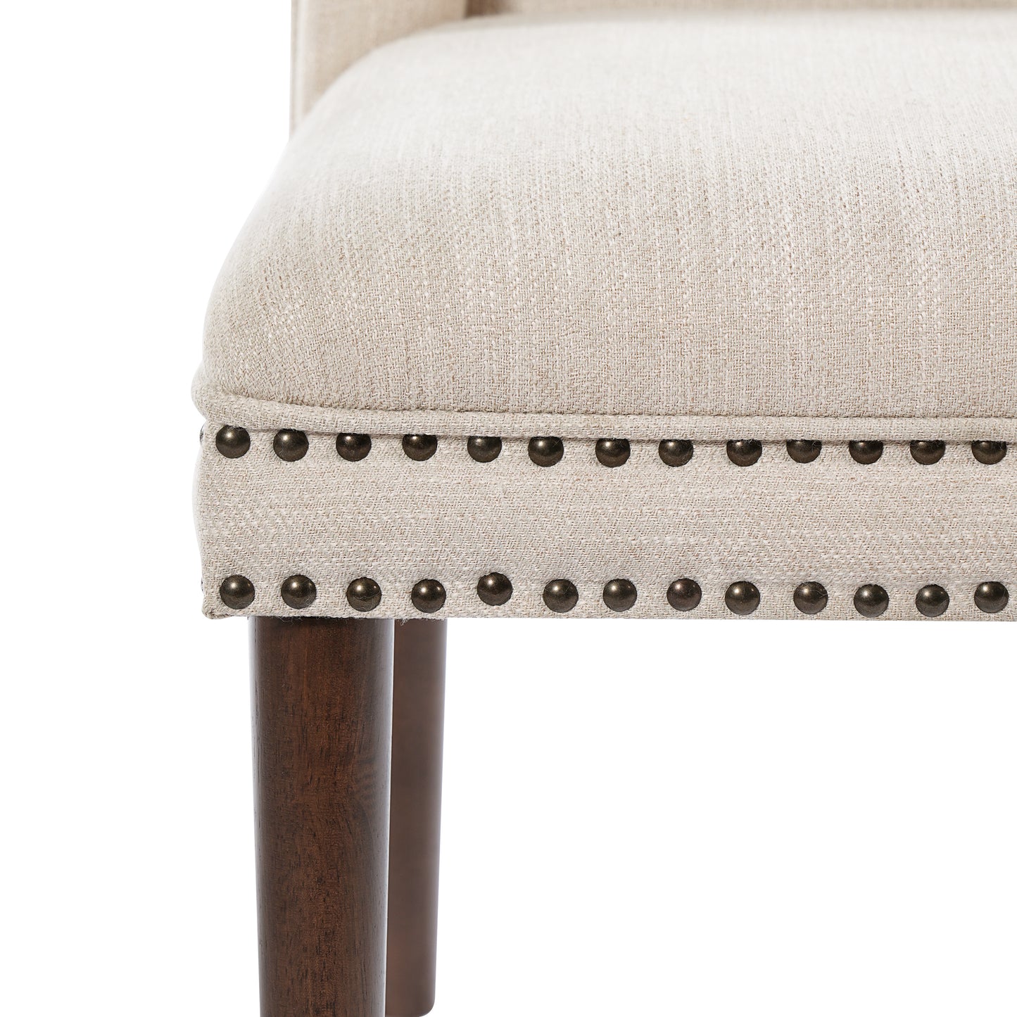 Light Luxury Rivet Upholstered Dining Chair,Rubber Wood leg, Fabric & Foam Padded Seat for Kitchen, Dining Room, Living Room(Set of 2),Walnut+ Beige image 9