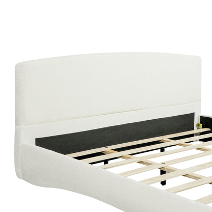 Curved Upholstered Bed with Smart Ambient Lighting,Cream,King image 9