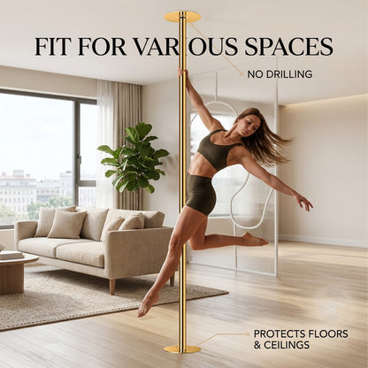 No-drill pressure mounted dance pole with floor protection rubber rings