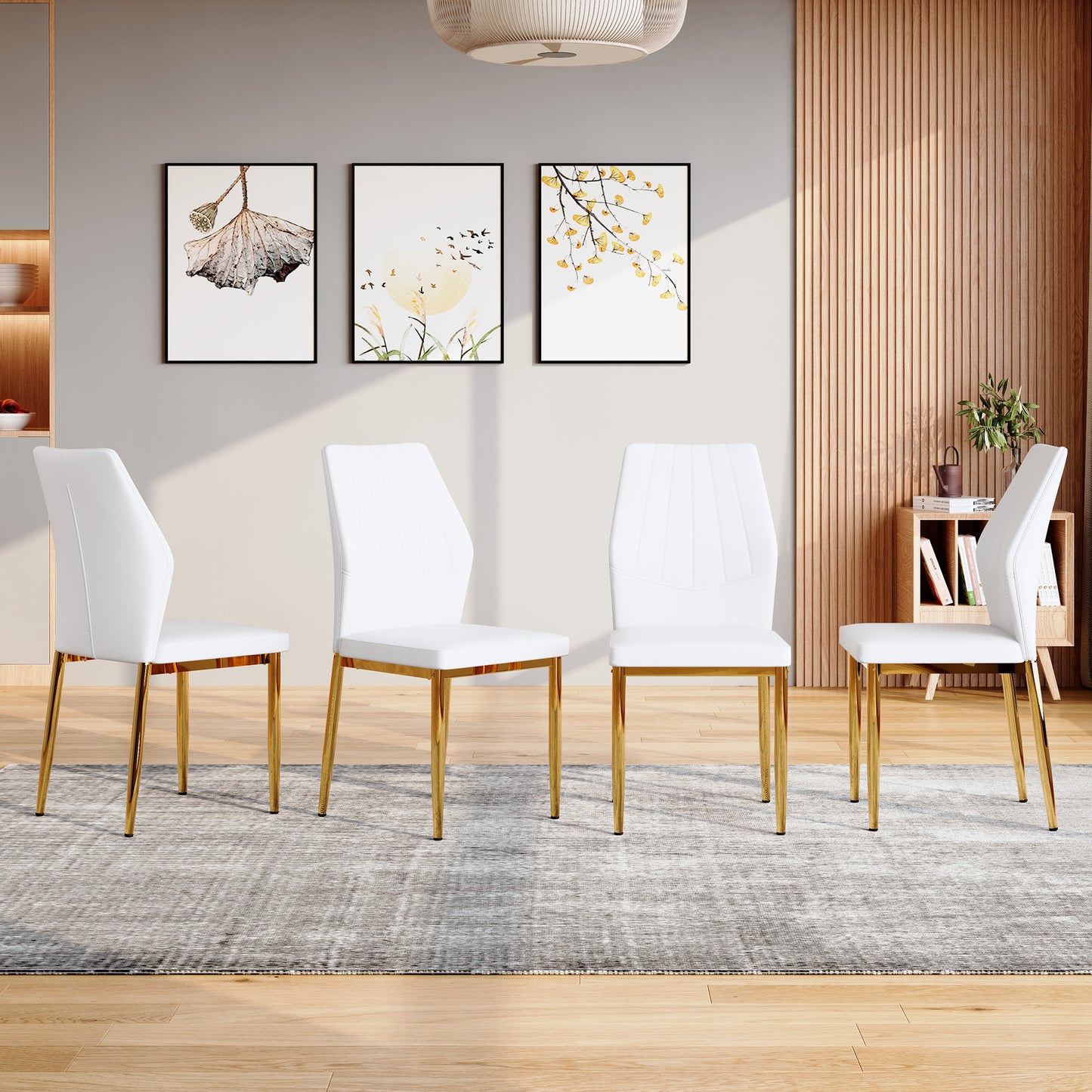 Set of 4 Gold - and - White Dining Chairs, 37 inches High: Ergonomic PU Backrest, Combines Comfort and Style.Perfectly blends comfort and elegance, Injecting more comfort and style into dining time. image 2