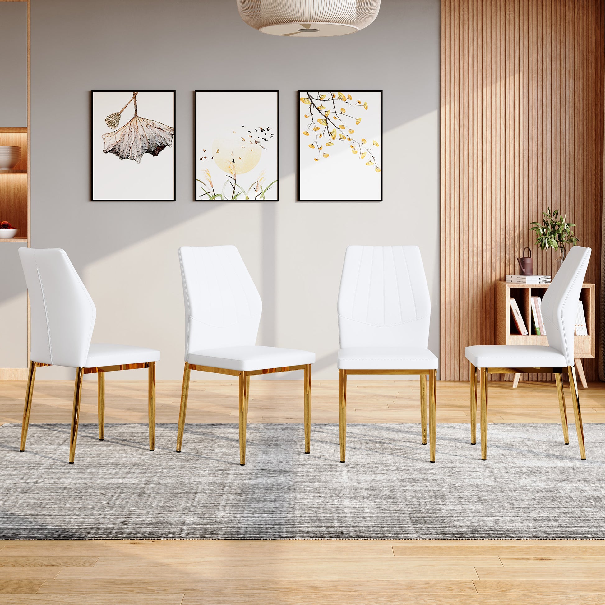 Set of 4 Gold - and - White Dining Chairs, 37 inches High: Ergonomic PU Backrest, Combines Comfort and Style.Perfectly blends comfort and elegance, Injecting more comfort and style into dining time. image 2