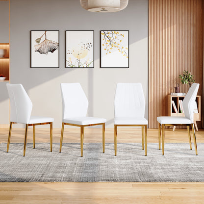 Set of 4 Gold - and - White Dining Chairs, 37 inches High: Ergonomic PU Backrest, Combines Comfort and Style.Perfectly blends comfort and elegance, Injecting more comfort and style into dining time. image 2