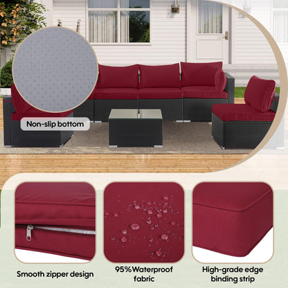 Cushion Covers for 7 Pcs (6-Seaters) Wicker Rattan Sectional Sofa, 14Pack Cushion Slipcovers Set Seat and Back,Outdoor Cushion Slipcover with Zipper, red(Only Cover) red image 3