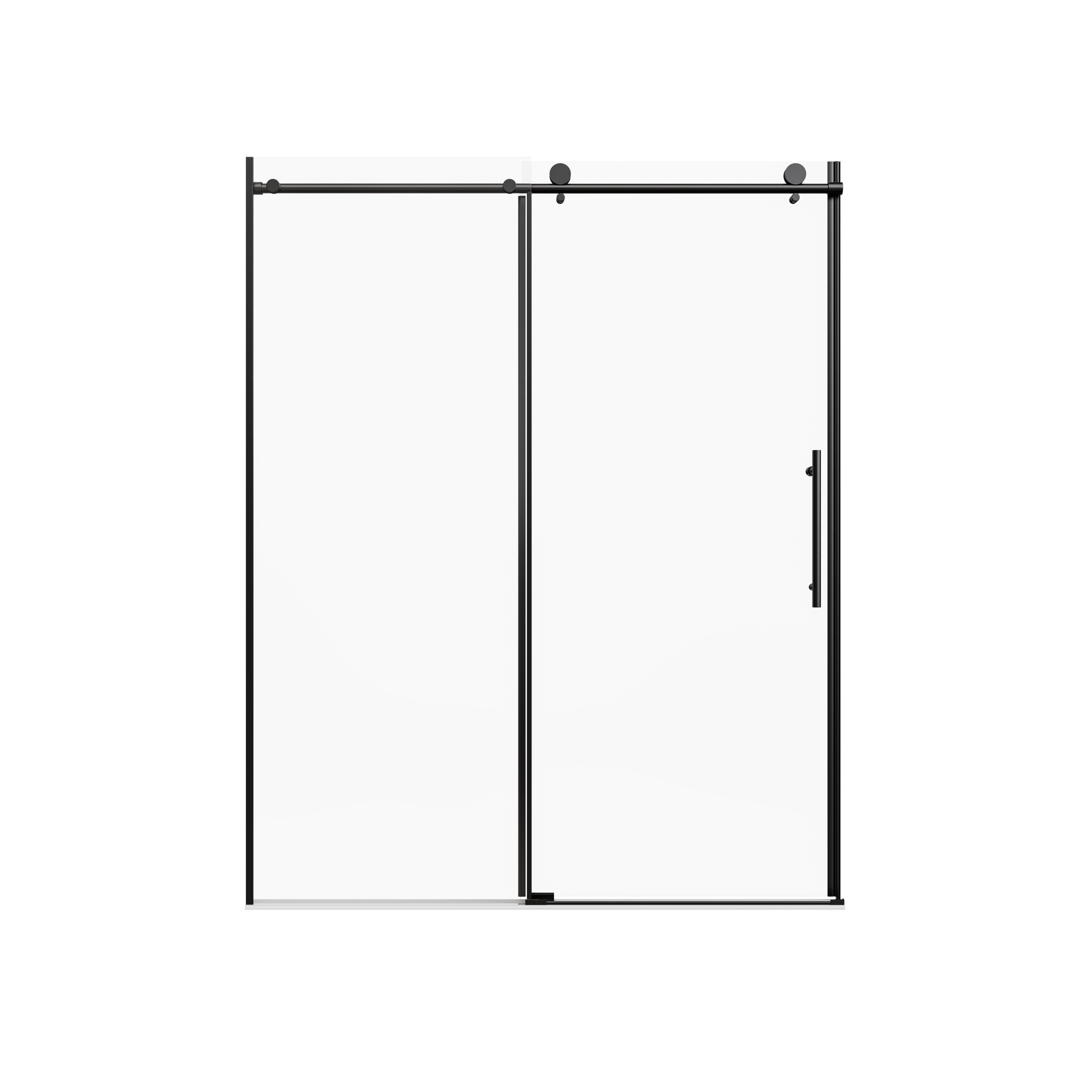 56-60" W * 76" H Stainless Steel Round Tube Frameless Single Sliding Shower Door, 1/4"-thick (6mm) SGCC Clear Tempered Glass Door, Reversible Installation, Matte Black image 9