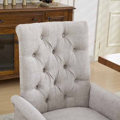 Upholstered Chenille Fabric Accent Dining Chair, Curved Solid Wood Legs, Elegant Tufted Club Dining Room Kitchen Room Arm Dining Chair, Single Pack,Beige,SW1895BG image 10