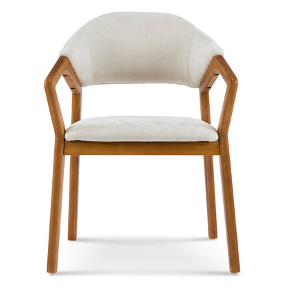 Indoor Dining Chair Set of 2, Beige Chenille Upholstered Armchair with Sturdy Frame, 300lbs Capacity, Ergonomic Curved Backrest image 6