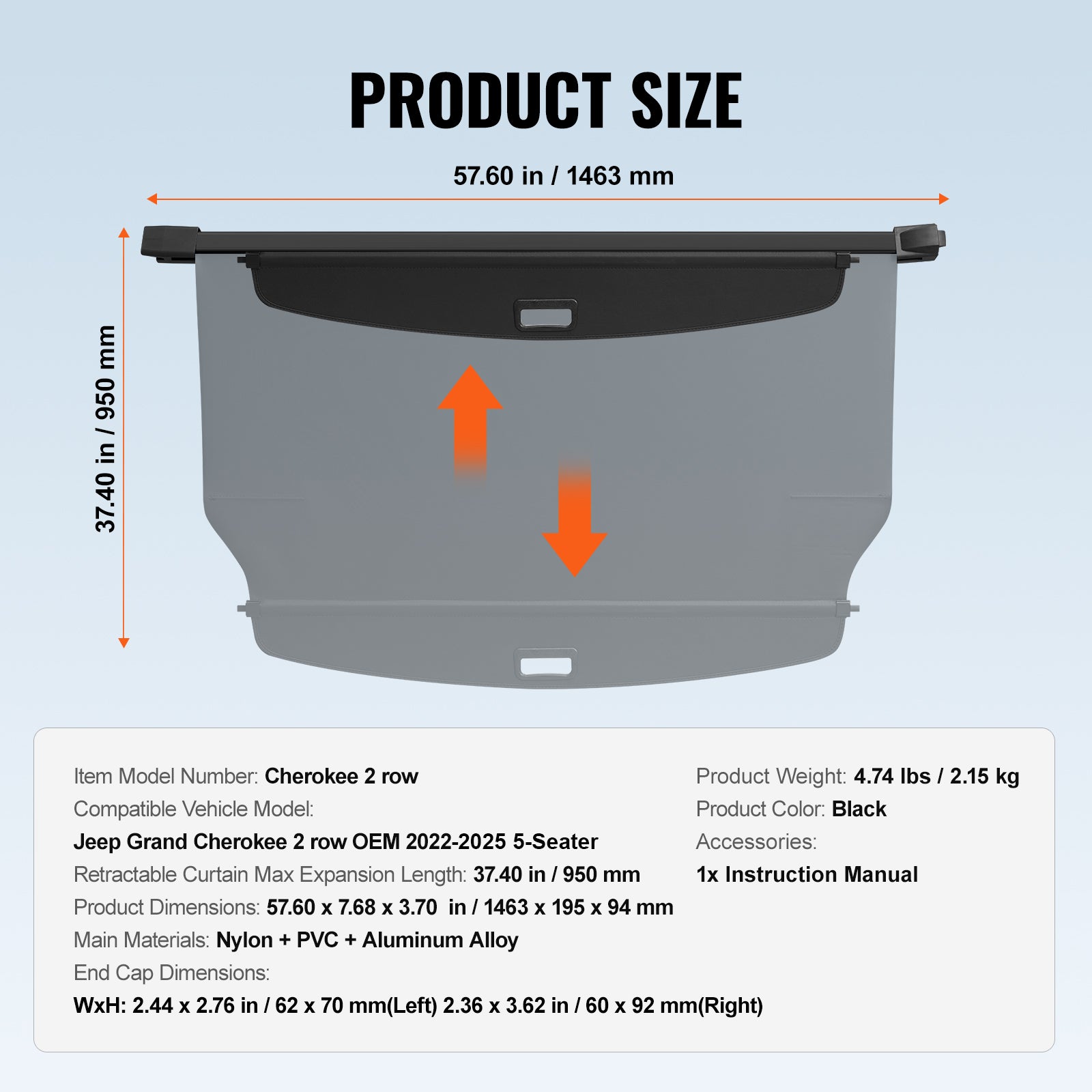 Retractable Cargo Cover for Jeep Grand Cherokee 2 Row 2022-2024 OEM Design image 9