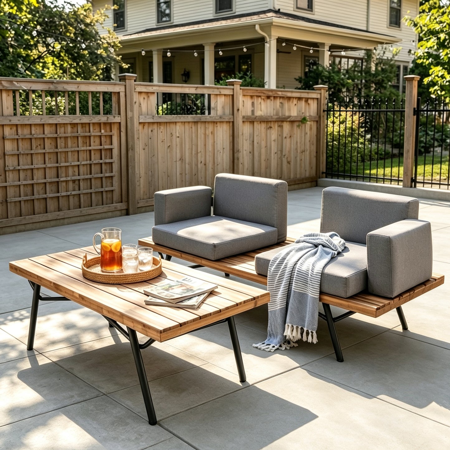 Canoga Outdoor Industrial Loveseat with Coffee Table image 1