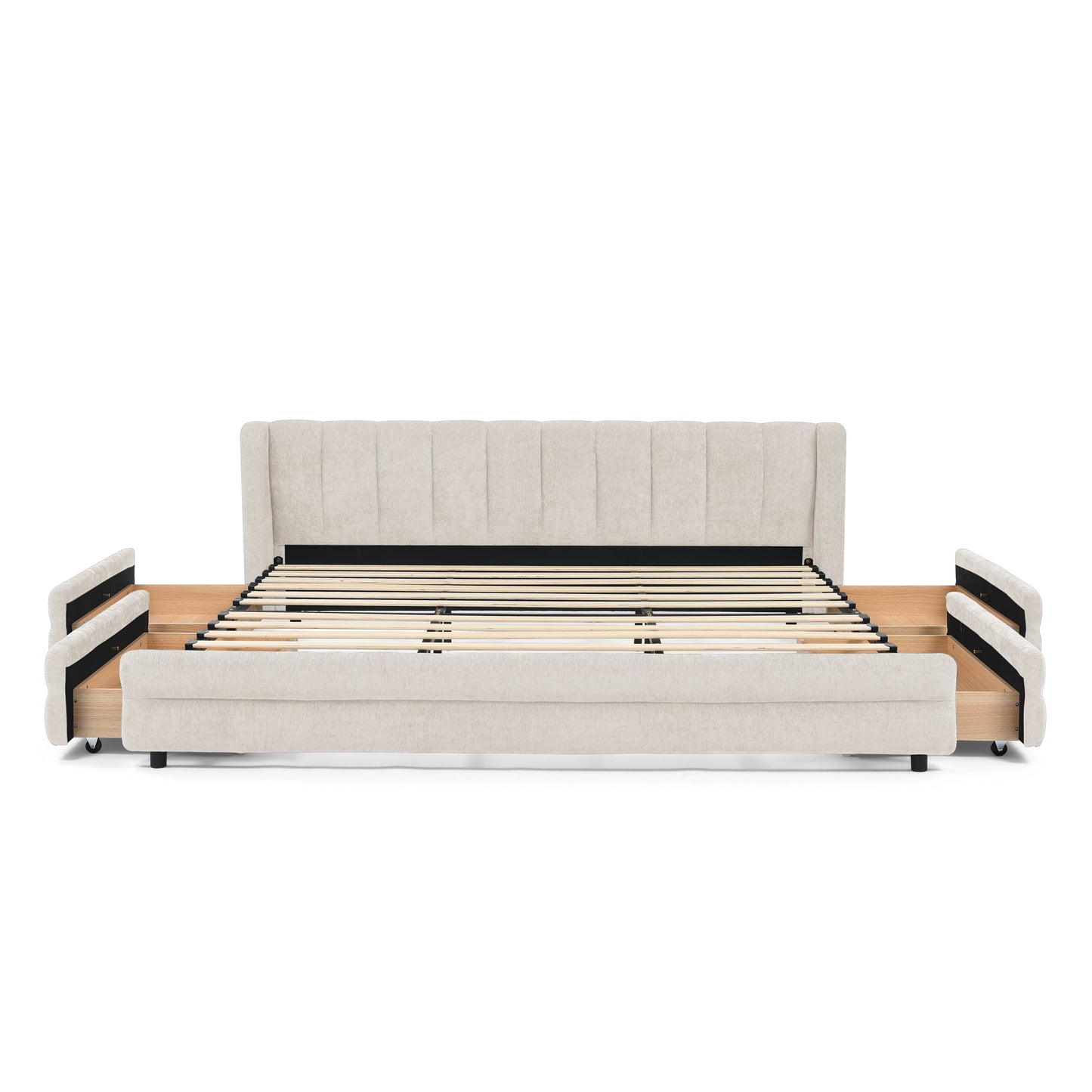 King Size Upholstered Bed Frame with Thick Fabric, comfortable upholstered bed frame, Chenille fabric, with headboard and solid bed frame. With drawer for storage-Beige(86.5''*84''*29.5'') image 10