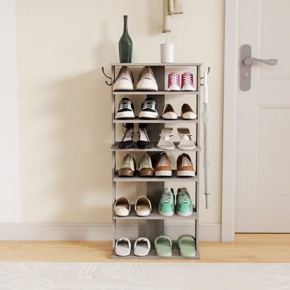 Shoe Rack,7 Tier Shoe Storage Organizer with Hooks, Entryway Shoe Tower,12-14Pairs Shoes,Vertical Shoe Organizer,Vertical Shoe Organizer,Easy Assemble,Saving Space,Rustic Gray image 1