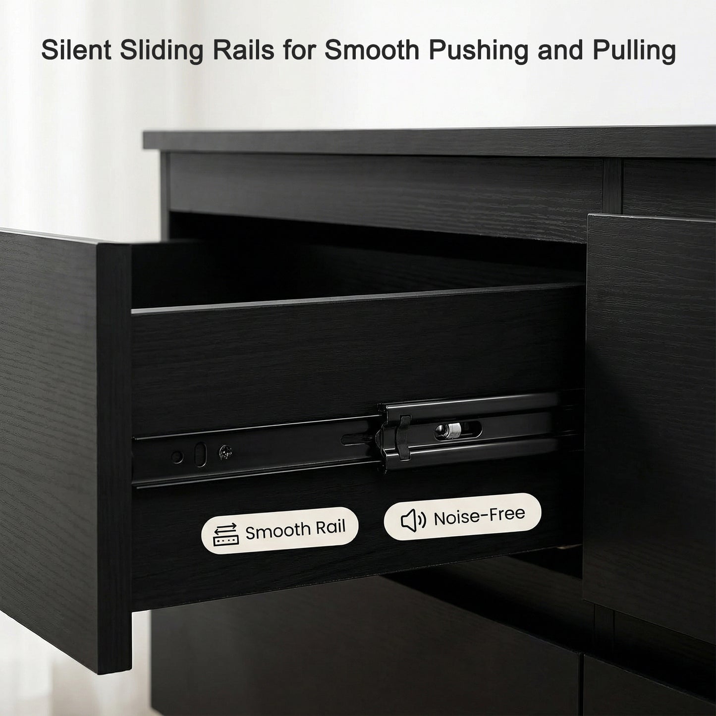 6 Drawer Black Dresser, Modern Bedroom Dresser with Spacious Countertop, Wood Storage Cabinet with Concealed Handles & 6 Deep Drawers for Bedroom, Living Room, Entryway, 15.7" D x 47.2" W x 30.9" H image 7