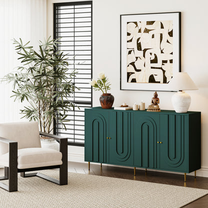 Modern Green Lacquered 4 Door Wooden Cabinet Sideboard Buffet Server Cabinet Storage Cabinet, for Living Room, Entryway, Hallway, Office, Kitchen and Dining Room image 4