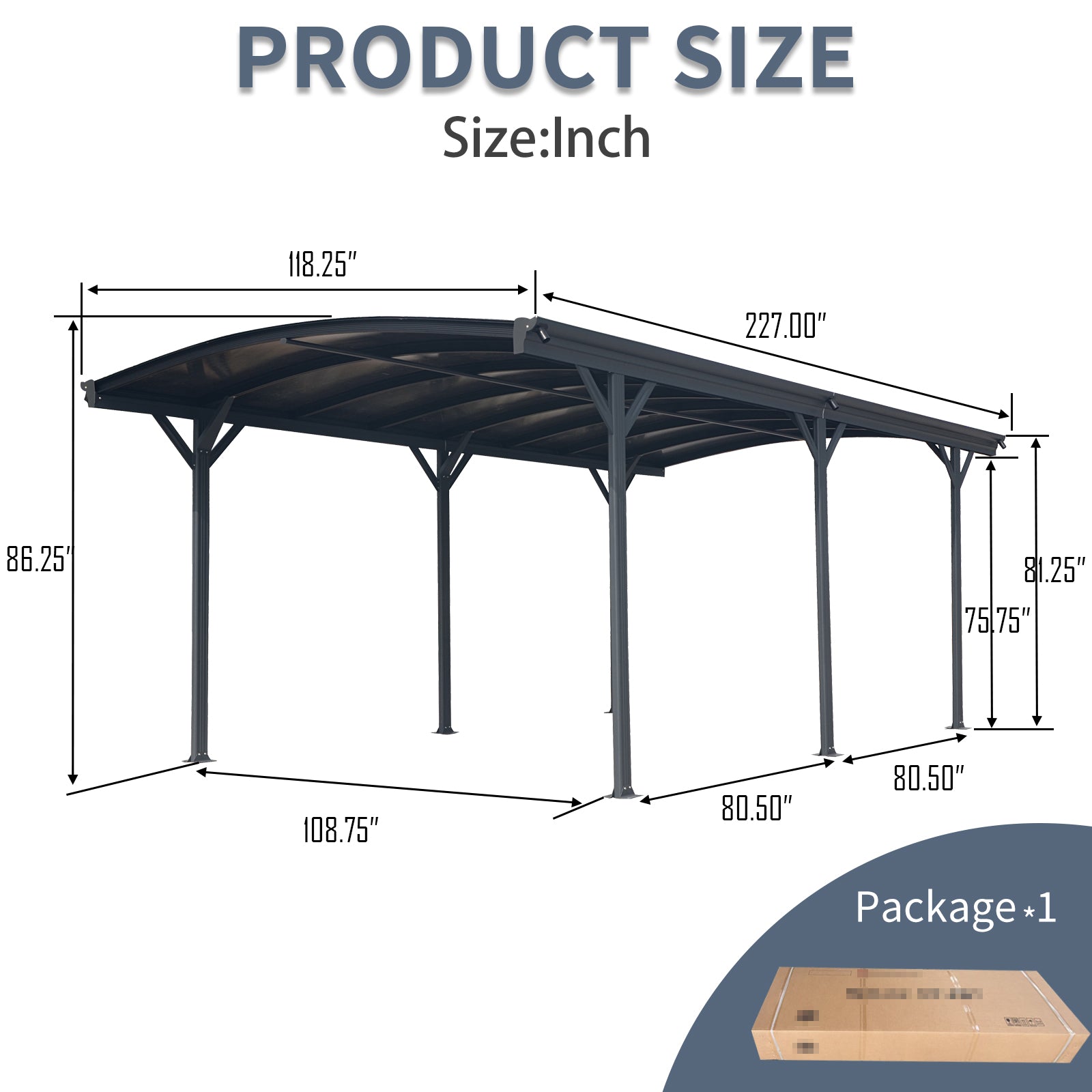 Outdoor Carport, 10 FT * 19 FT* 7 FT Arch Carport Aluminum Metal Frame and Polycarbonate Panels Car Port for Outdoor Driveway Car, Truck image 5