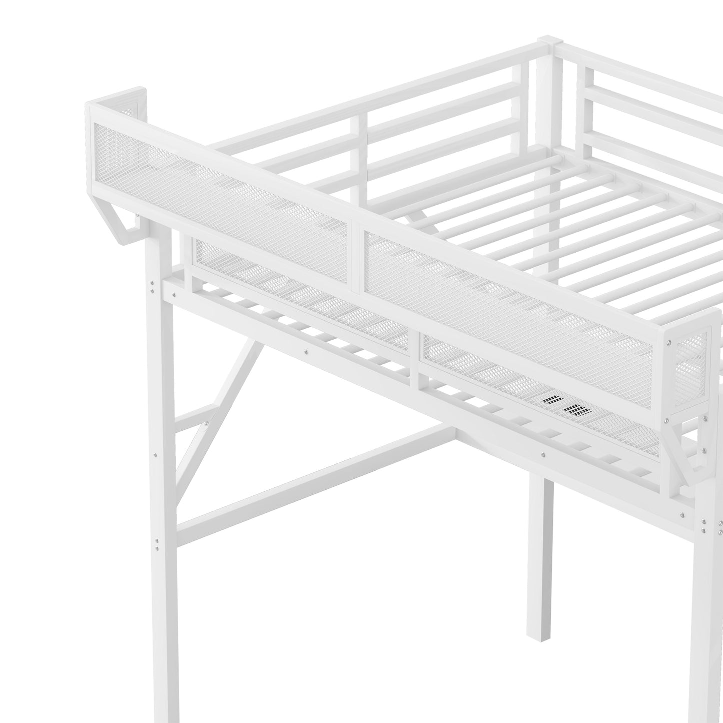 Full Loft Bed with Desk and Charging Station, Full Size Metal Loft Bed with Stairs and Light for Kids Teens,White(Expect Arrival Date 2026/3/7) image 12