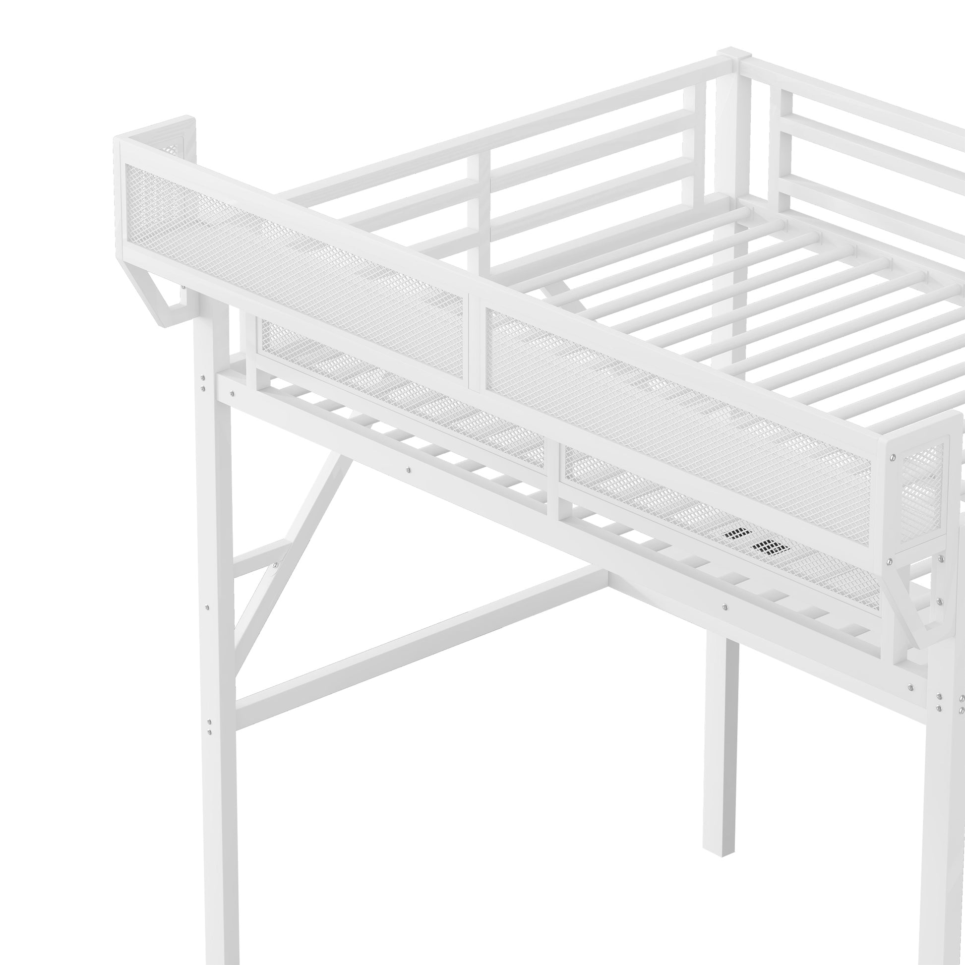Full Loft Bed with Desk and Charging Station, Full Size Metal Loft Bed with Stairs and Light for Kids Teens,White(Expect Arrival Date 2026/3/7) image 12