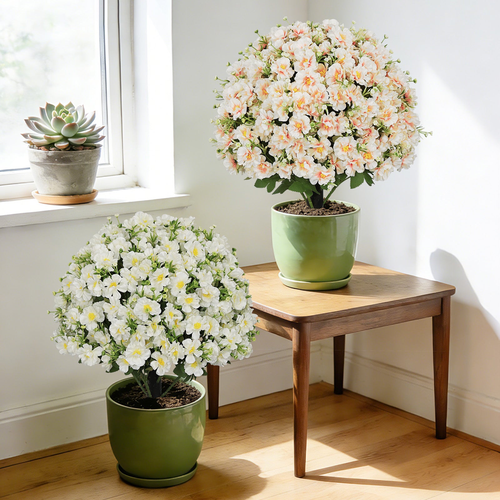 24-Inch Faux Flower Artificial Snow Lotus Potted Plant UV-Resistant Artificial Floral Decor Suitable for Indoor & Outdoor Spaces(White),2 Pots per /Set image 10