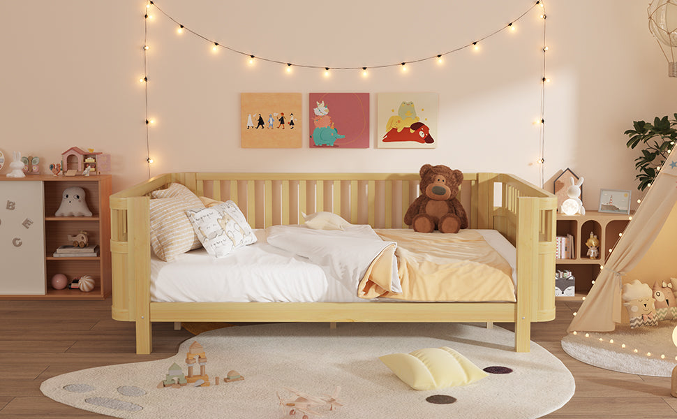 Queen Size Wood Platform Bed, Wood Low Profile Queen Bed with Rails for Girls and Boys,Natural(Expect Arrival Date 2026/3/30) image 7