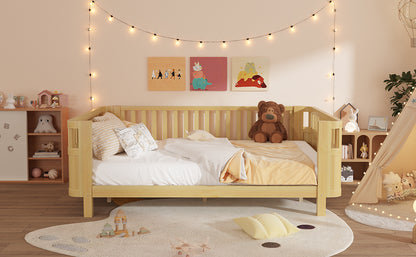 Queen Size Wood Platform Bed, Wood Low Profile Queen Bed with Rails for Girls and Boys,Natural(Expect Arrival Date 2026/3/30) image 7