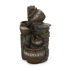 19.75" High Weather Resistant Floor Fountain with Light, 3 Tier Outdoor Fountain, Brown + Gray