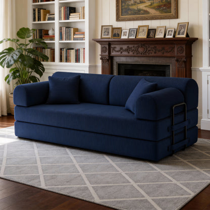Convertible Sleeper Sofa Bed,Corduroy Folding Mattress Couch with Fixed-Shape Frame, Floor Sofa Lounge Couch for Living Room Bedroom(blue) image 1