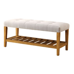 Light Grey and Oak Tufted Padded Seat Bench