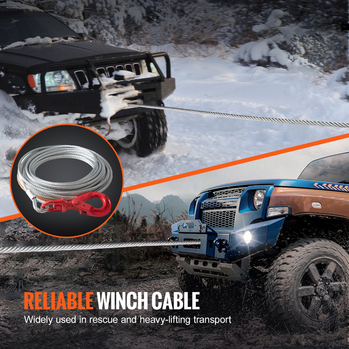 Galvanized Steel Winch Cable, 3/8 Inch x 75 Feet 15,200 lbs Breaking Strength, Wire Winch Rope with Swivel Hook, Towing Cable Heavy Duty, Universal Fit for SUV, Large Off-Road Vehicle, Truck image 6