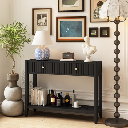 29.53" Tall Console Table with Drawers, Narrow Wood Accent Sofa Table Entryway Table with Storage Shelf for Entryway, Front Hall, Hallway, Living Room, Black image 1