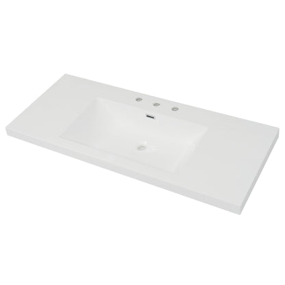 48" Resin Basin for Bathroom Vanity, Bathroom Sinks with 3-Faucet Holes, Vanity Top only, Bright White image 1