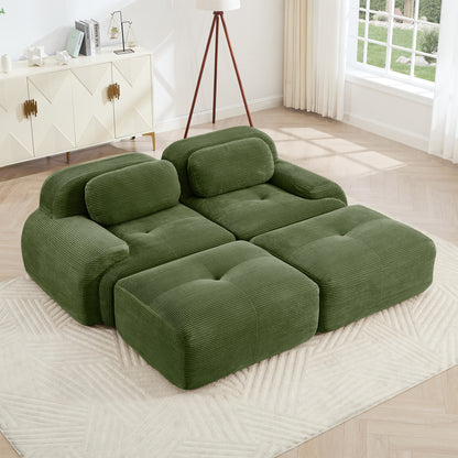 2-seat sofa in luxuryCorduroy Fabric fabric modular multi-combination anti-slip design assembly chaise lounge curved armrests ergonomic support high-resilience sponge living rooms bedrooms,Olive green image 1
