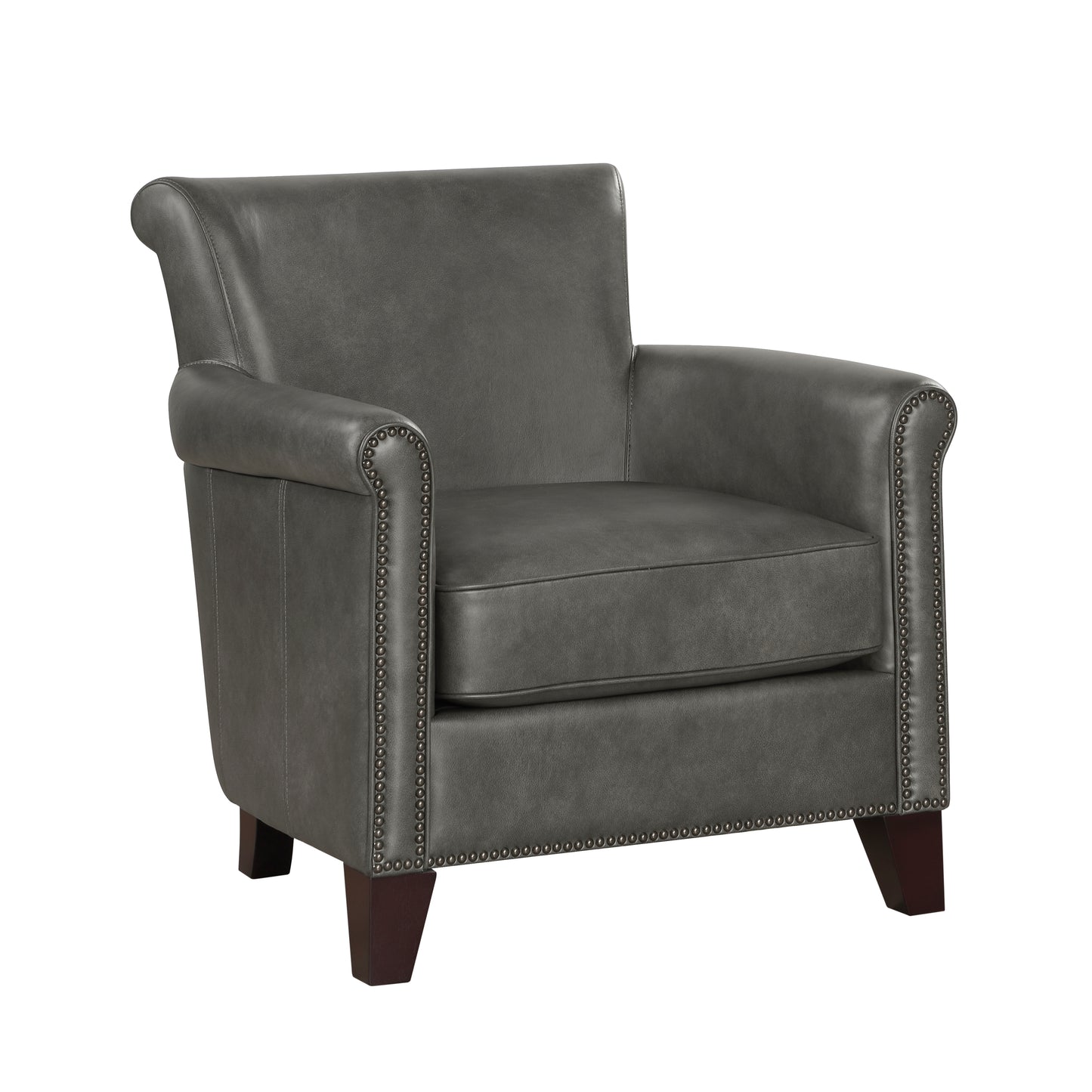 Traditional Accent Chair Gray Leather Upholstery Nailhead Trim Solid Wood Luxury Home Office Furniture 1pc image 1