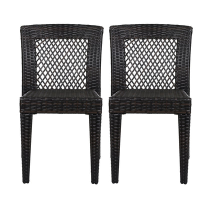7-Piece Outdoor Dining Set, Acacia Wood Table & 6 Multi-Brown PE Rattan Chairs, Patio Dining Furniture image 7