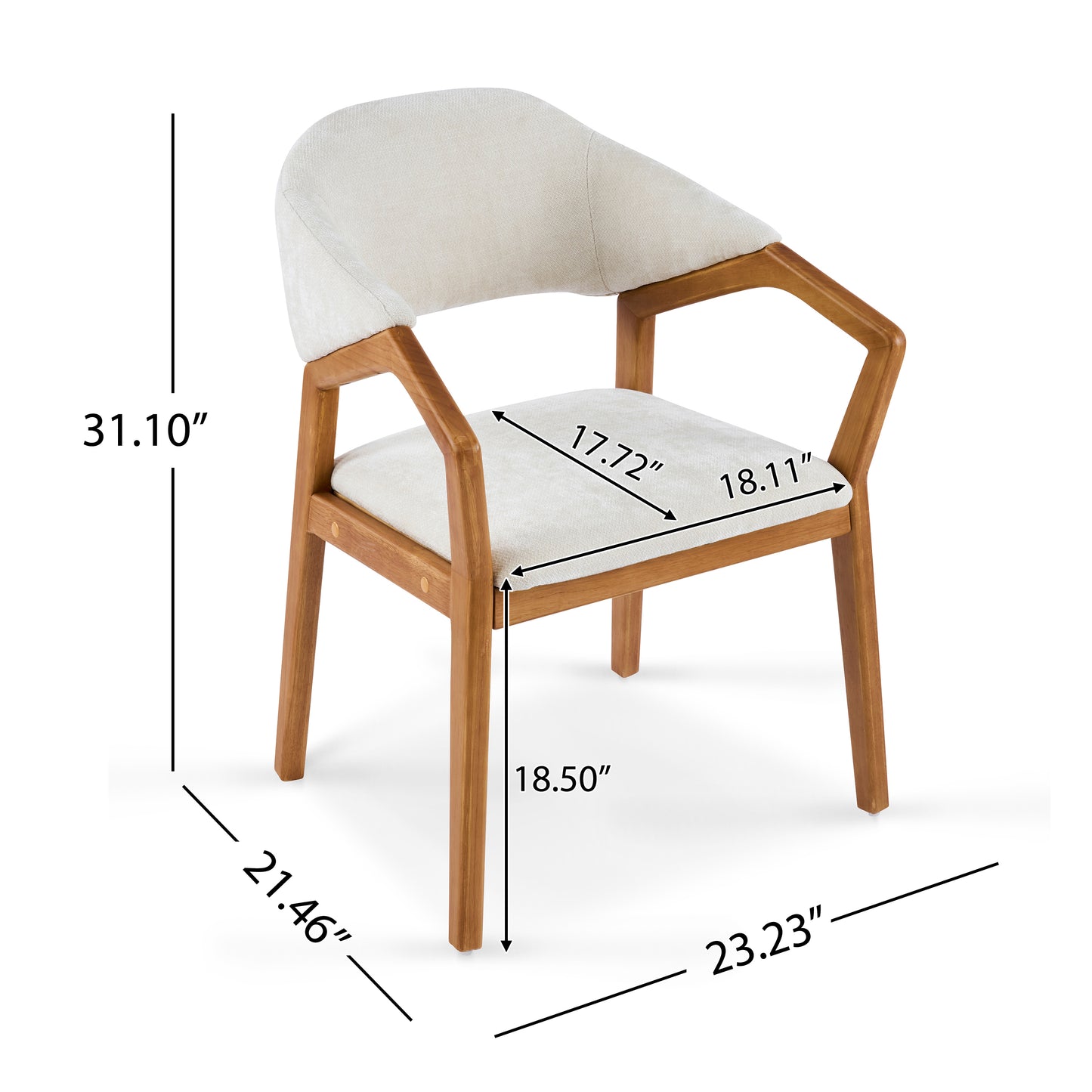 Indoor Dining Chair Set of 2, Beige Chenille Upholstered Armchair with Sturdy Frame, 300lbs Capacity, Ergonomic Curved Backrest image 3