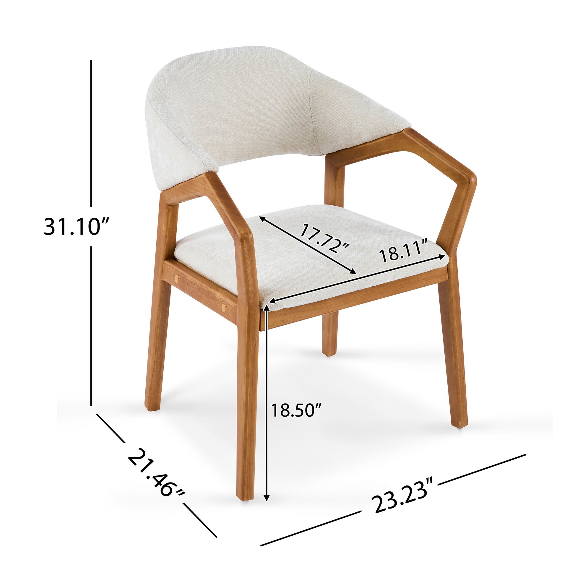 Indoor Dining Chair Set of 2, Beige Chenille Upholstered Armchair with Sturdy Frame, 300lbs Capacity, Ergonomic Curved Backrest image 3