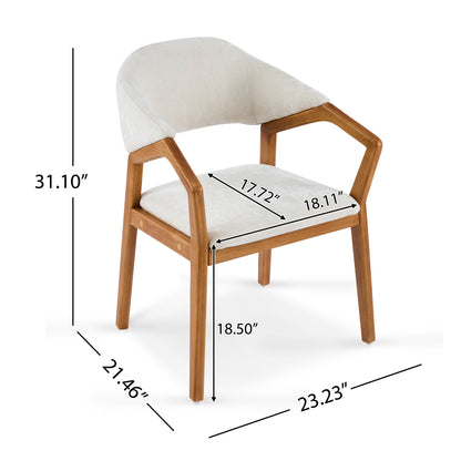 Indoor Dining Chair Set of 2, Beige Chenille Upholstered Armchair with Sturdy Frame, 300lbs Capacity, Ergonomic Curved Backrest image 3