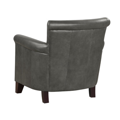Traditional Accent Chair Gray Leather Upholstery Nailhead Trim Solid Wood Luxury Home Office Furniture 1pc image 6