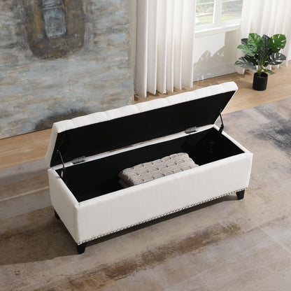 47.5" Storage Ottoman, Storage Bench with Safety Close Hinge, Linen Button-Tufted Ottoman for Living Room, Entryway, Hallway, Foot Rest, Support 500lbs - Beige image 4