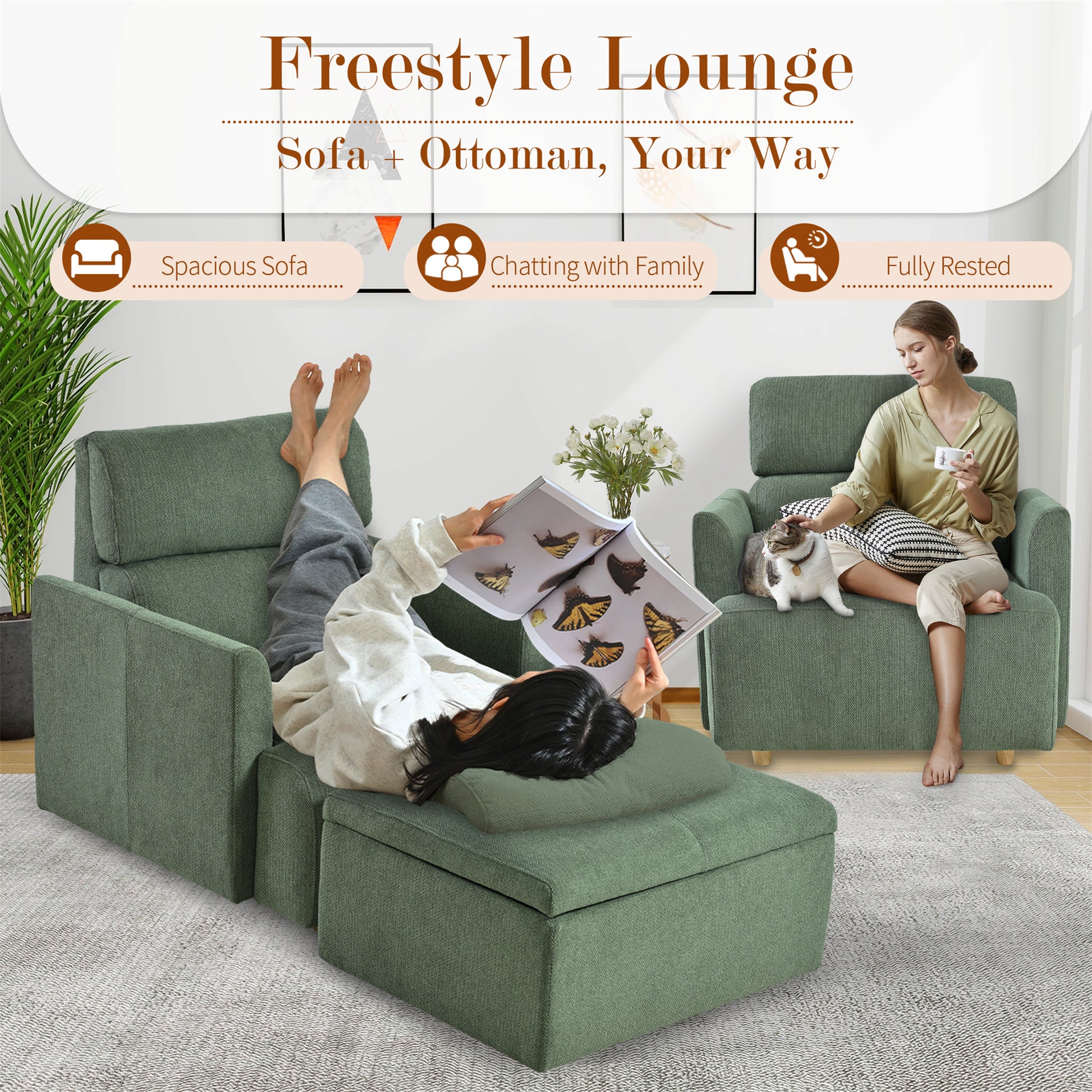Oversized Chair w/Storage Ottoman, Wide Accent Armchair Chair for Living Room, Modern Lounge Chair, Upholstered Mid-Century Reading Chair, Comfy Living Room Chair, Deep Seat Sofa Couch(Dark Green) image 8