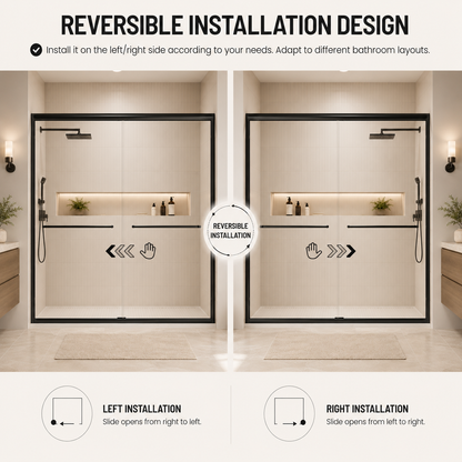 56-60" W x 72" H Framed Double Sliding Shower Door, 1/4" (6mm) Clear Tempered Glass with Safety Film and Nano Coating, Waterproof Seals, Matte Black image 3