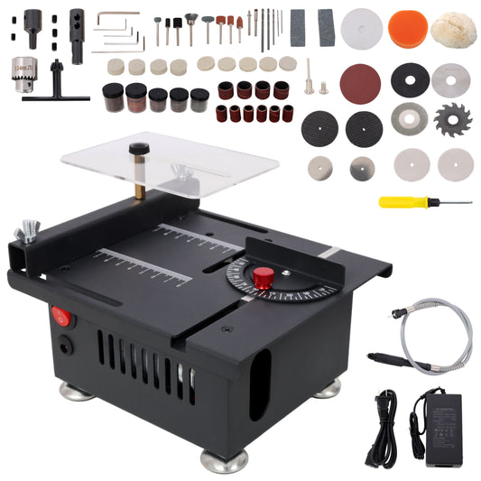 100W Multi-Functional Table Saw Mini Desktop Electric Saw Cutter Speed & Angle Adjustable 16MM Cutting Depth with Blade Flexible Shaft and More Accessories for Wood Plastic Acrylic Cutting image 1