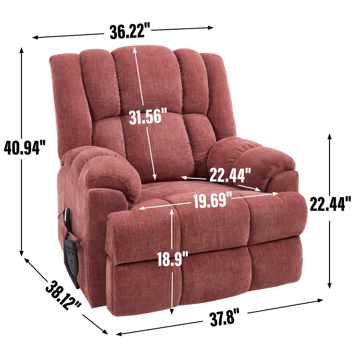 Dual Motor Heat Massage Infinite Position Up to 350 LBS Electric Power Lift Recliners with Power-Remote, Medium-firm and Heavy Duty, Red image 11