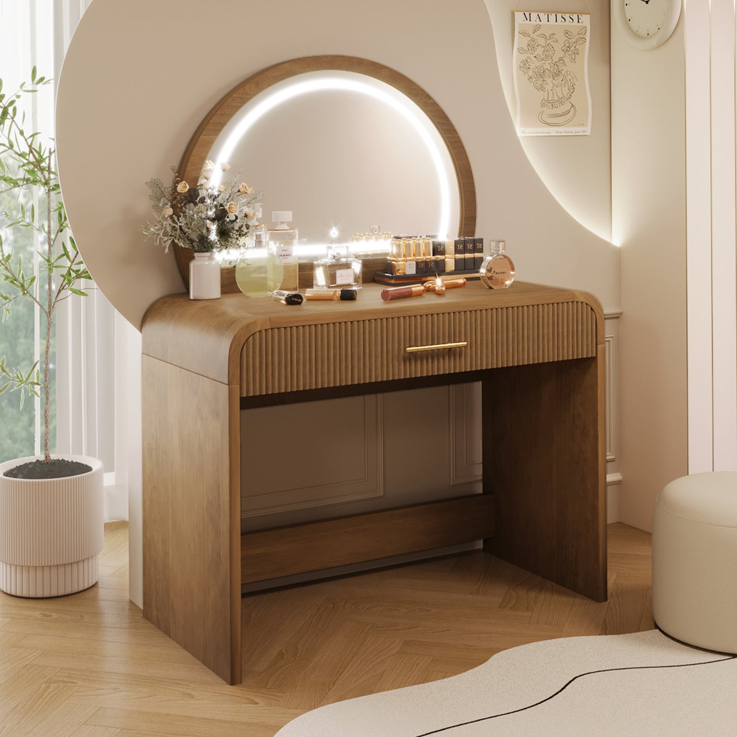 39" Makeup Vanity Table with Mirror Touch Screen Lighted Mirror, Dressing Table with Drawer for Bedroom, Espresso image 3