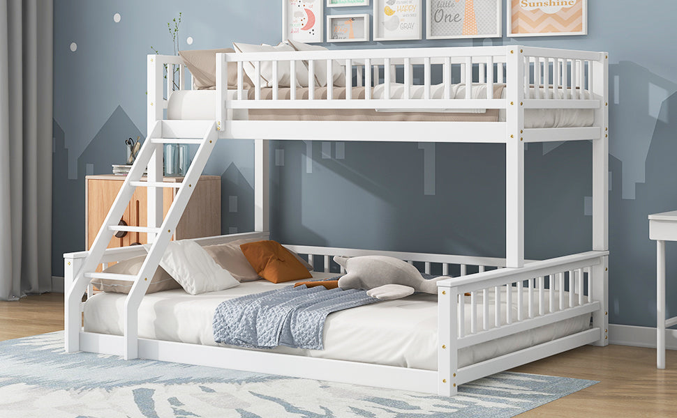 Twin XL over Queen Bunk Bed with Ladder and Guardrails, White image 5