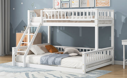 Twin XL over Queen Bunk Bed with Ladder and Guardrails, White image 5