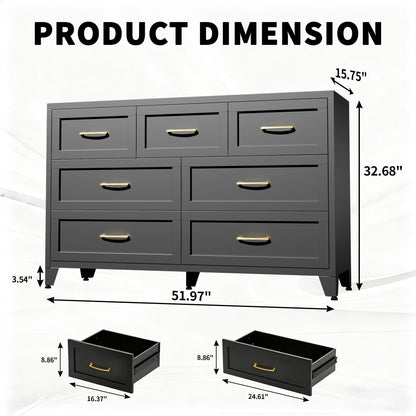 7-Drawer Dresser, Wide Low-Profile Storage Cabinet, Black Metal Chest of Drawers for Bedroom, Living Room & Entryway image 2