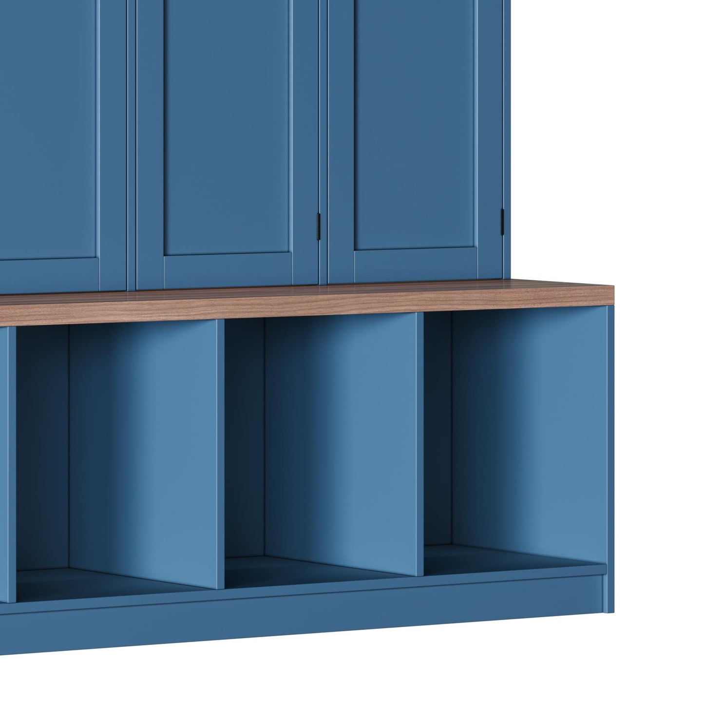 Farmhouse Hall Tree with 4 Hidden Hanging Hooks, Versatile Walnut Seating Bench with 8 Doors, Entryway Shoe Cabinet with Open Compartment for Living Room, Blue (OLD SKU:N721S000059C) image 12