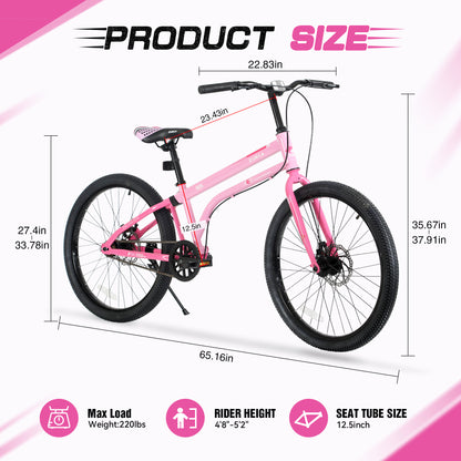 24 Inch Kids Bike for Girls & Boys Ages 10+, Single Speed Teen Bike with Dual Disc Brakes, Lightweight Steel Frame, Multiple Colors image 5