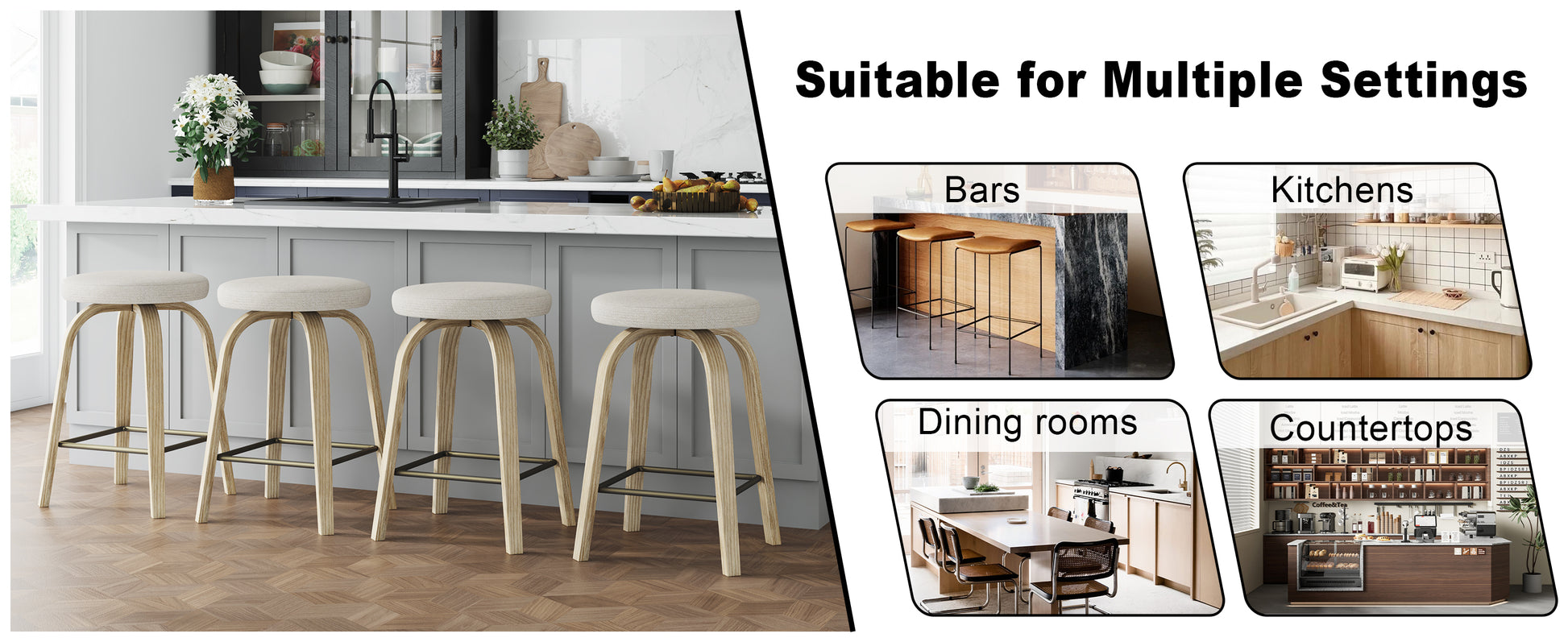 Swivel Bar Stools Set of 2, Counter Height Backless 26″ Bar Stool, Fabric Upholstered Seat, Sturdy Wood Legs and Metal Footrest, Mid-Century Modern Island Stools for Home Bars, Restaurants, Beige image 9